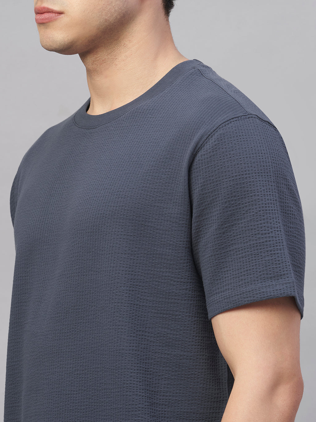 Men's Blue Cotton Elastane Regular Fit Tshirt
