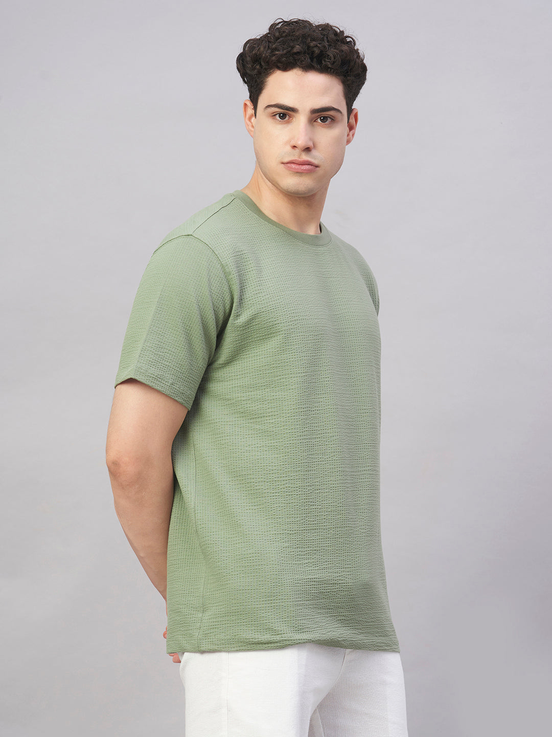 Men's Green Cotton Elastane Regular Fit Tshirt