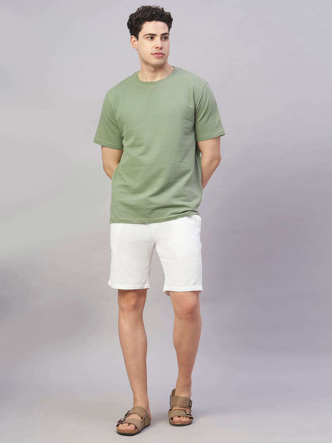 Men's Green Cotton Elastane Regular Fit Tshirt