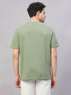 Men's Green Cotton Elastane Regular Fit Tshirt