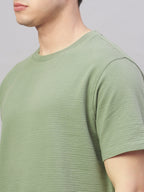 Men's Green Cotton Elastane Regular Fit Tshirt