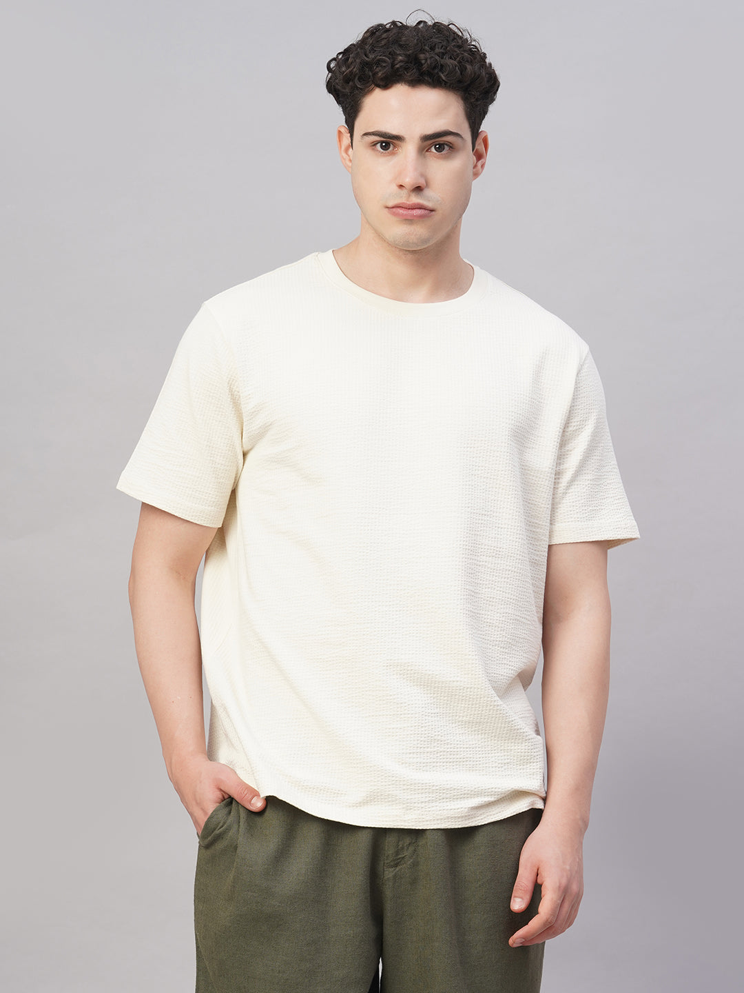 Men's Natural Cotton Elastane Regular Fit Tshirt