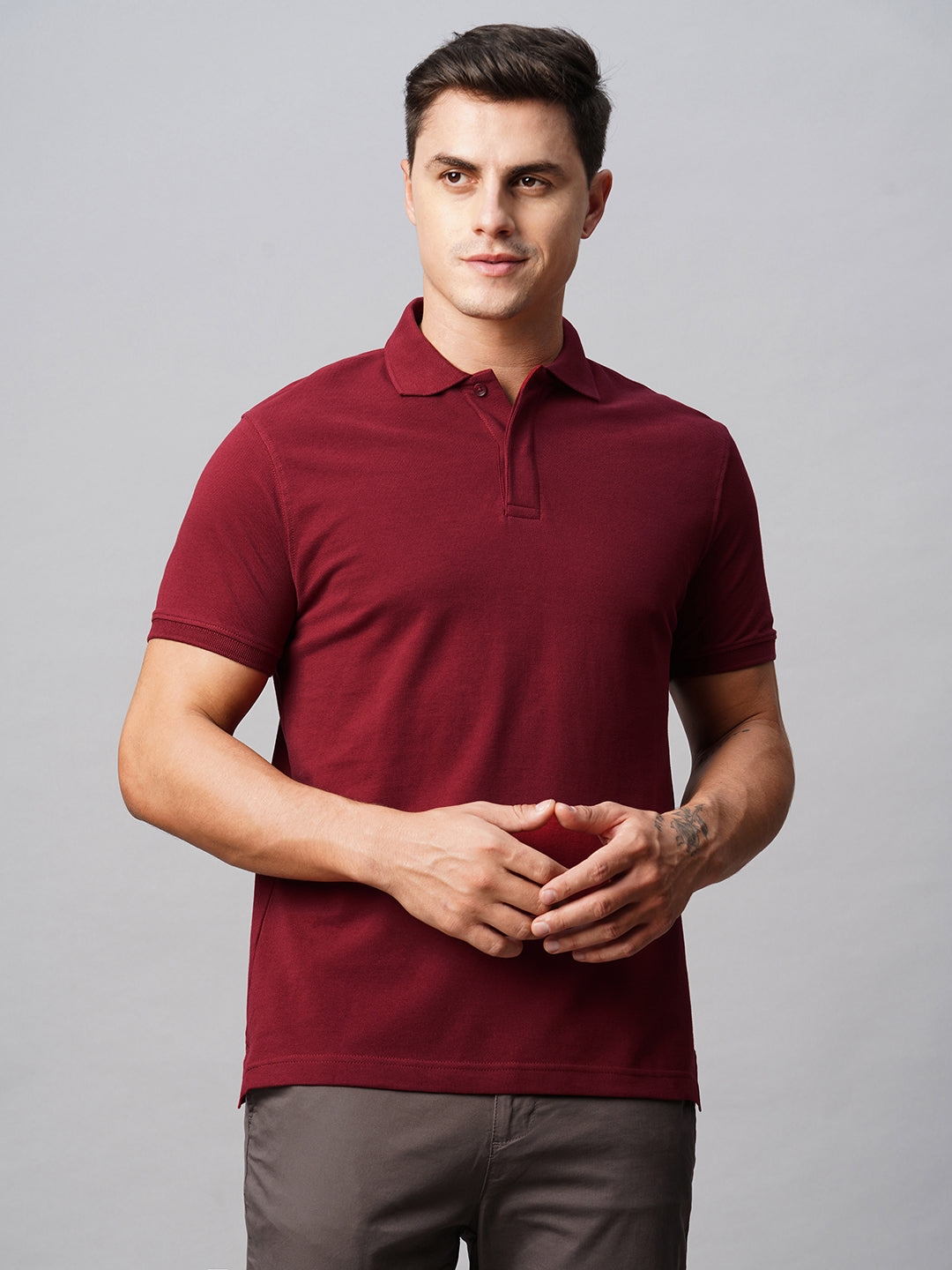 Men's Cotton Dark Red Regular Fit Tshirt
