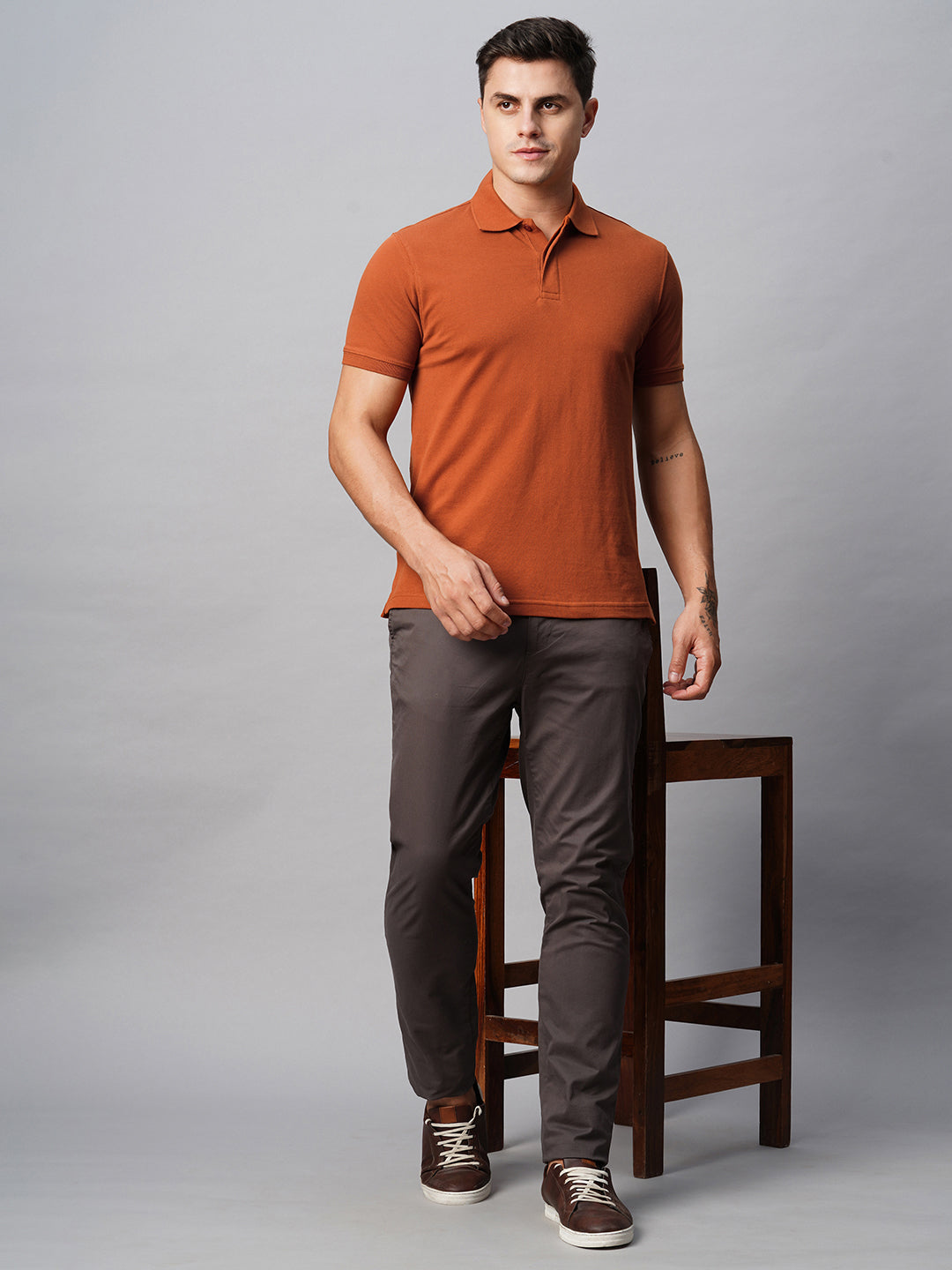 Men's Cotton Rust Regular Fit Tshirt