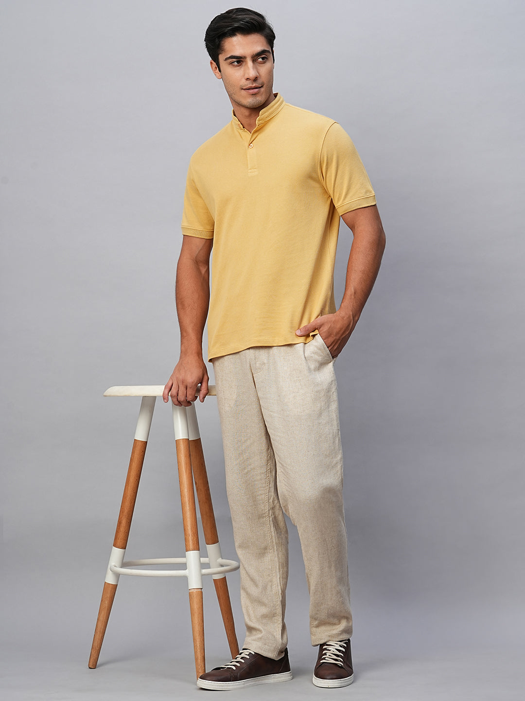 Men's Yellow Cotton Regular Fit Tshirts