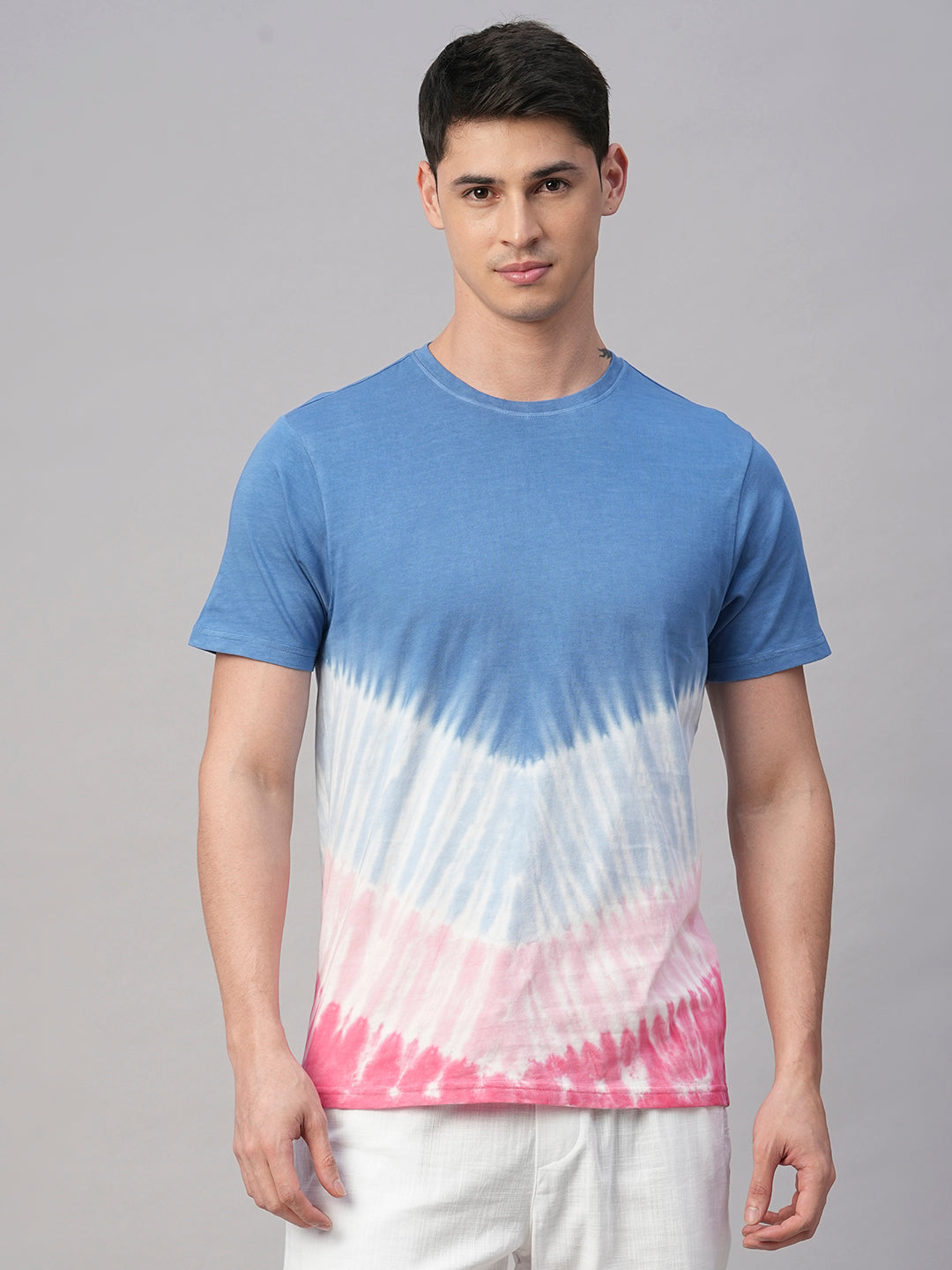 Men's Blue Cotton Regular Fit Tshirt