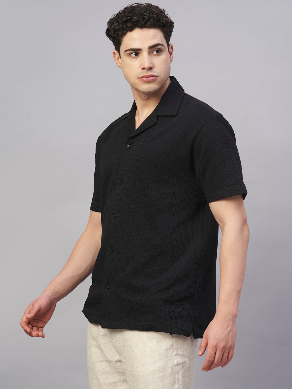 Men's Black Cotton Elastane Regular Fit Tshirt