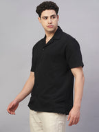 Men's Black Cotton Elastane Regular Fit Tshirt