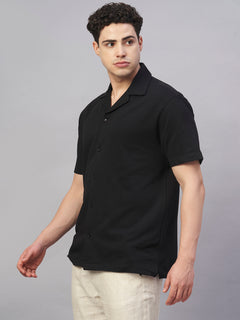 Men’s Cotton Elastane Regular Fit Button Front T-Shirt Black
