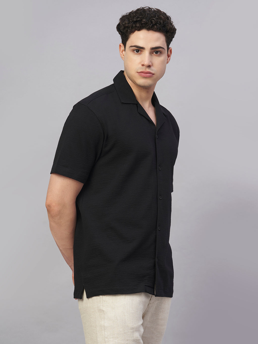 Men's Black Cotton Elastane Regular Fit Tshirt