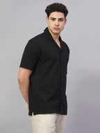 Men's Black Cotton Elastane Regular Fit Tshirt
