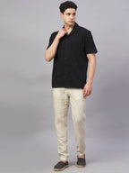 Men's Black Cotton Elastane Regular Fit Tshirt