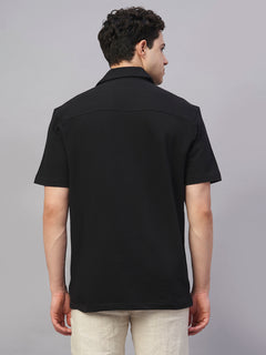 Men’s Cotton Elastane Regular Fit Button Front T-Shirt Black