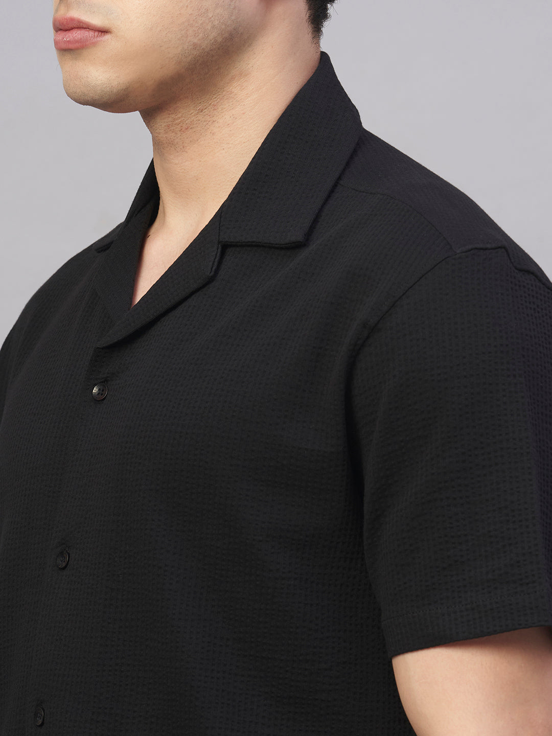 Men's Black Cotton Elastane Regular Fit Tshirt