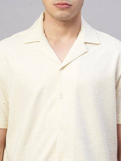 Men’s Cotton Elastane Regular Fit Button Front T-Shirt Natural