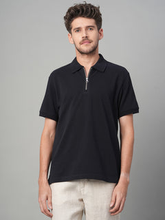 Men’s Cotton Regular Fit Zip Polo T-Shirt Navy