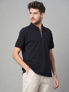Men’s Cotton Regular Fit Zip Polo T-Shirt Navy