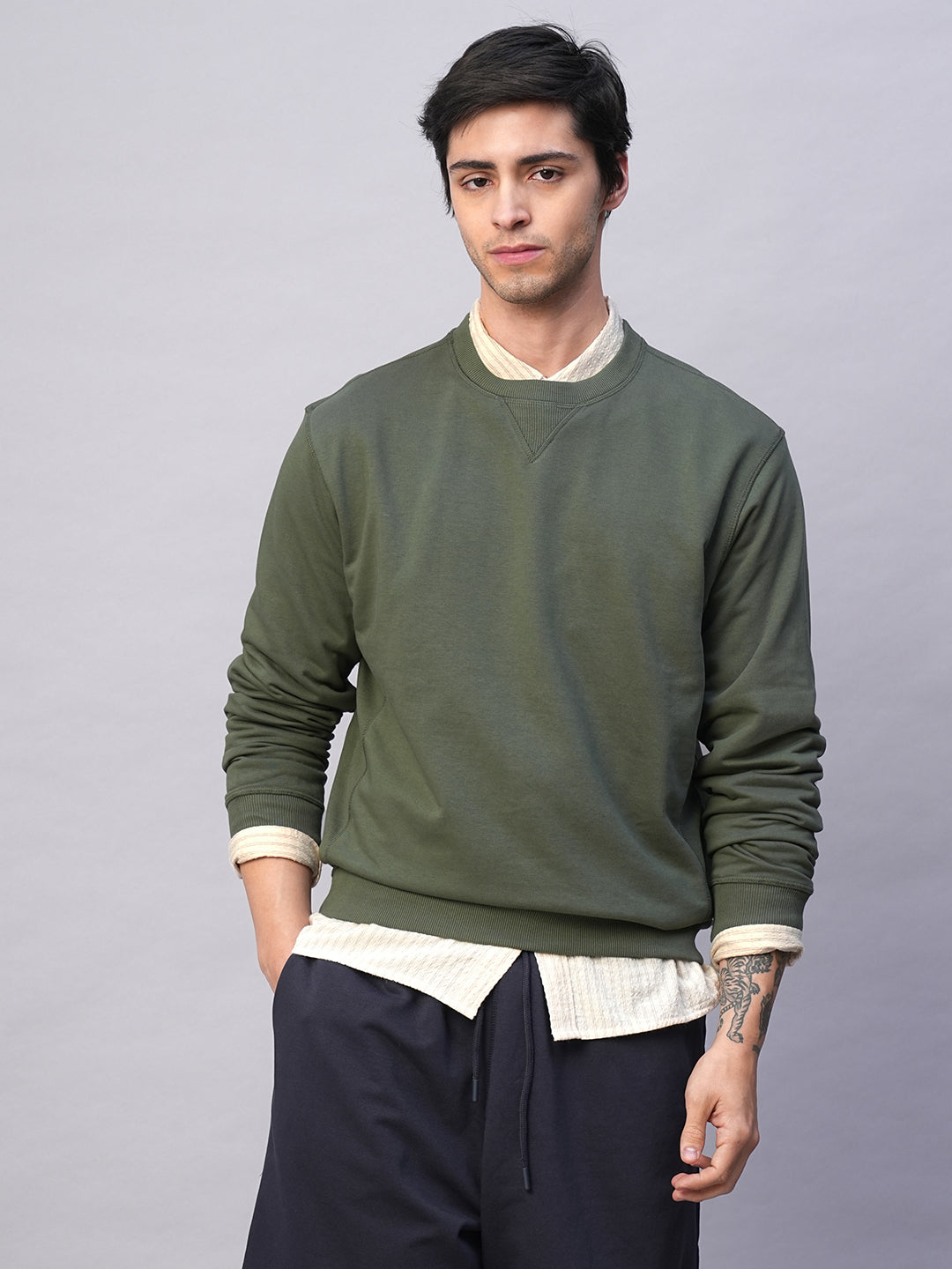 Men's Olive Organic Cotton Regular Fit Sweatshirt