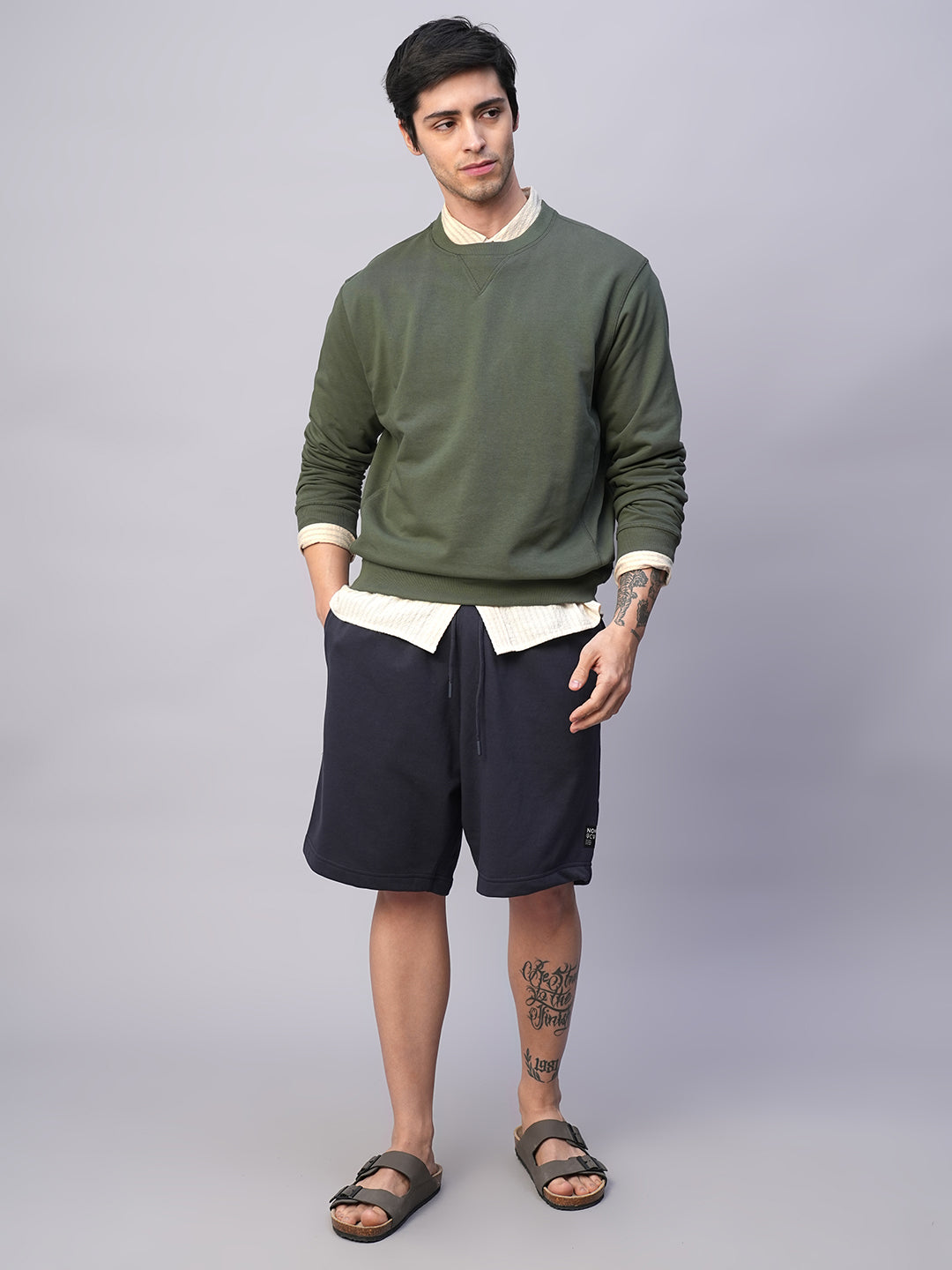 Men's Olive Organic Cotton Regular Fit Sweatshirt