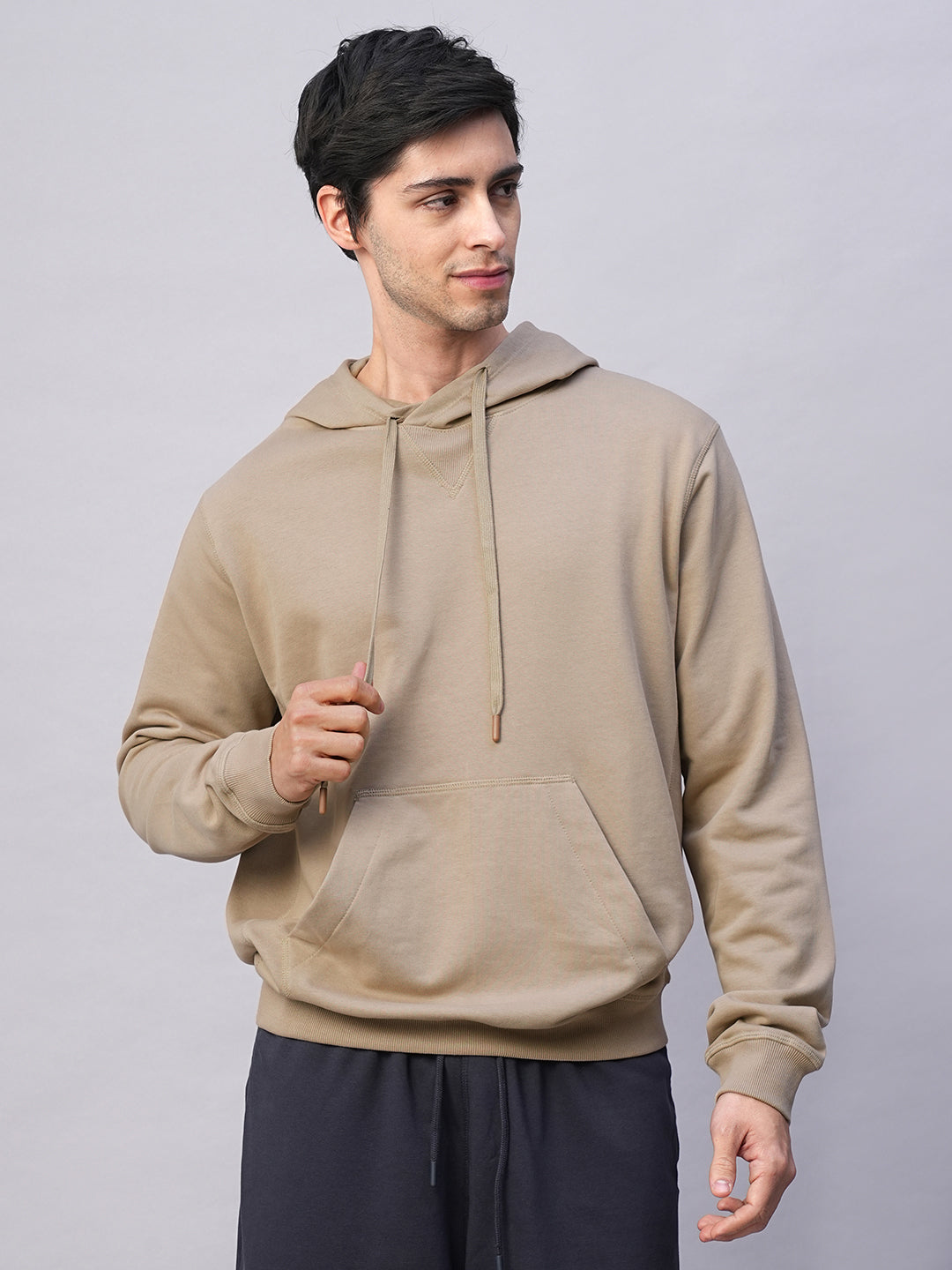 Men's Khaki Organic Cotton Regular Fit Hoodie Sweatshirt