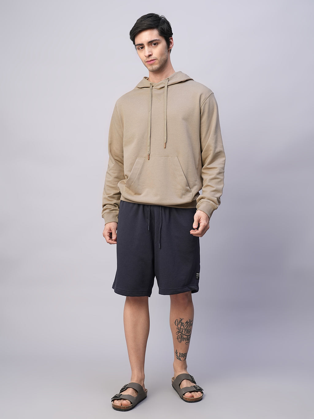 Men's Khaki Organic Cotton Regular Fit Hoodie Sweatshirt