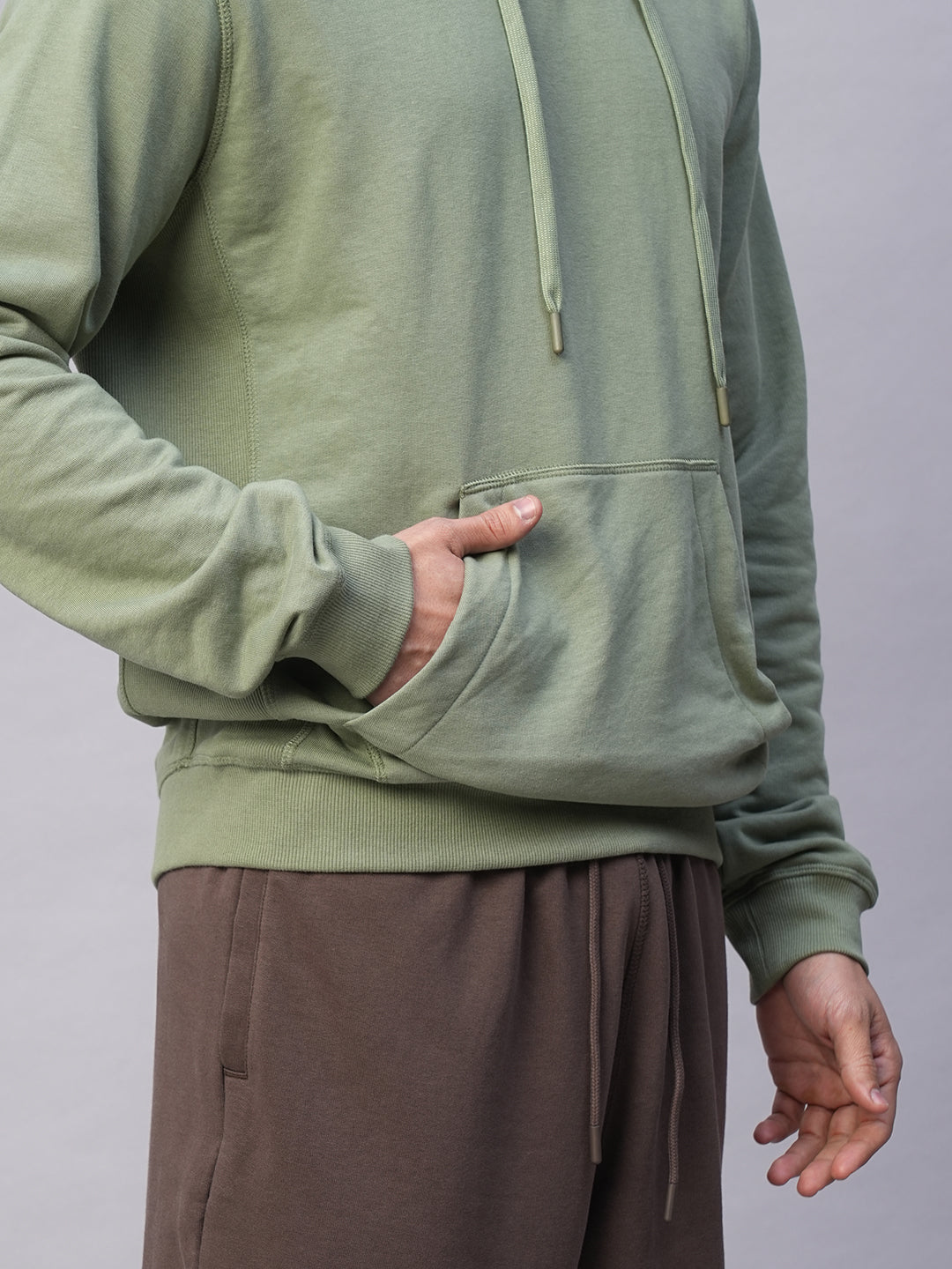 Men's Light Green Organic Cotton Regular Fit Hoodie Sweatshirt