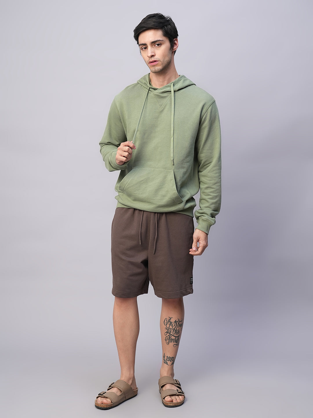 Men's Light Green Organic Cotton Regular Fit Hoodie Sweatshirt