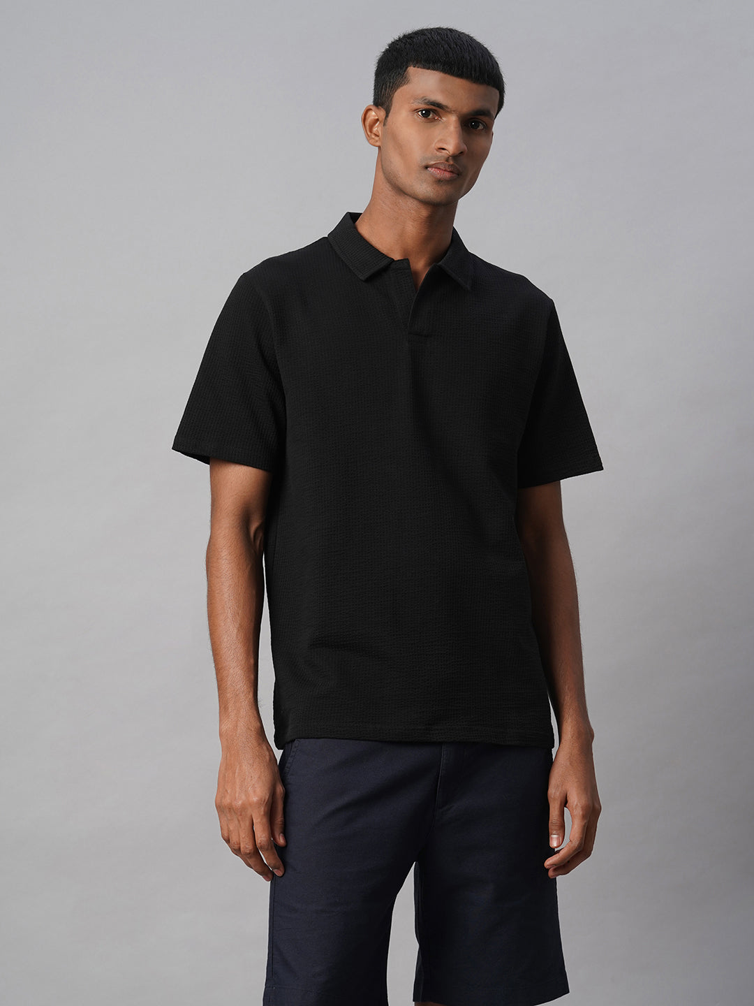 Men's Black Cotton Elastane Regular Fit Tshirt
