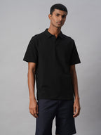 Men's Black Cotton Elastane Regular Fit Tshirt