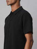 Men's Black Cotton Elastane Regular Fit Tshirt