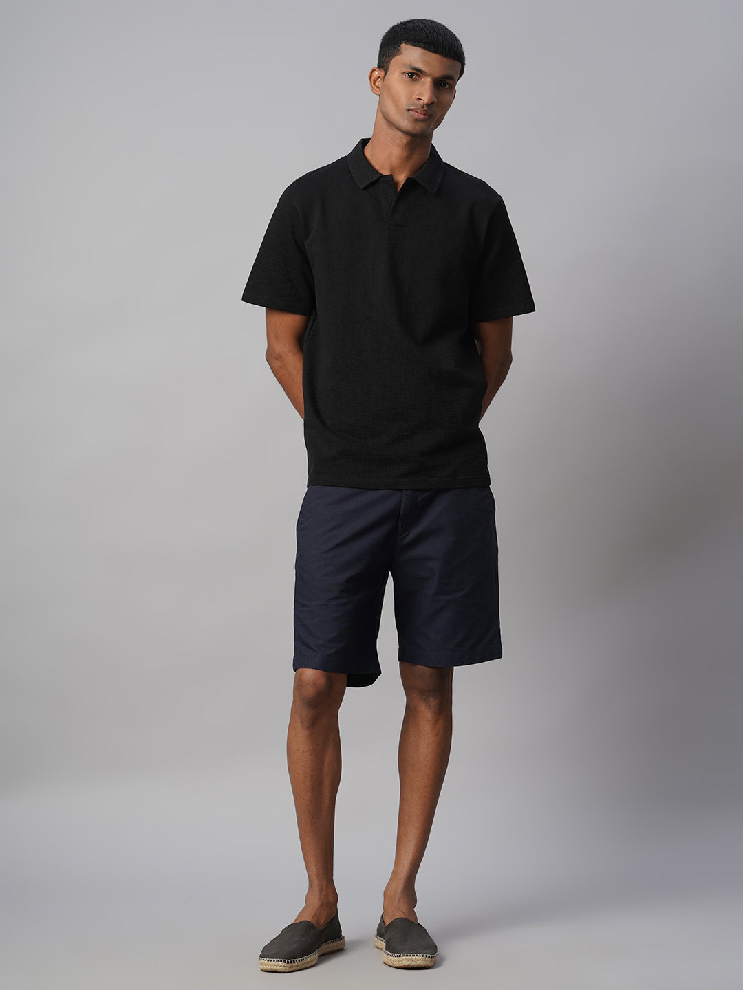 Men's Black Cotton Elastane Regular Fit Tshirt