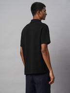 Men's Black Cotton Elastane Regular Fit Tshirt