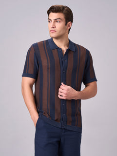 Men’s Cotton Regular Fit Stripe Collar T-Shirt Navy