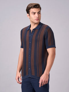Men’s Cotton Regular Fit Stripe Collar T-Shirt Navy