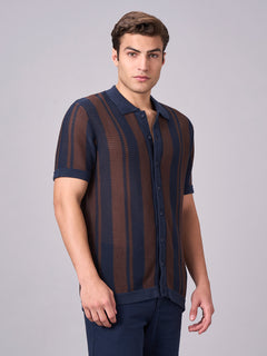 Men’s Cotton Regular Fit Stripe Collar T-Shirt Navy