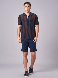 Men’s Cotton Regular Fit Stripe Collar T-Shirt Navy