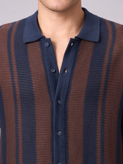 Men’s Cotton Regular Fit Stripe Collar T-Shirt Navy