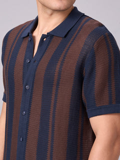 Men’s Cotton Regular Fit Stripe Collar T-Shirt Navy