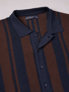 Men’s Cotton Regular Fit Stripe Collar T-Shirt Navy