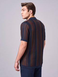 Men’s Cotton Regular Fit Stripe Collar T-Shirt Navy