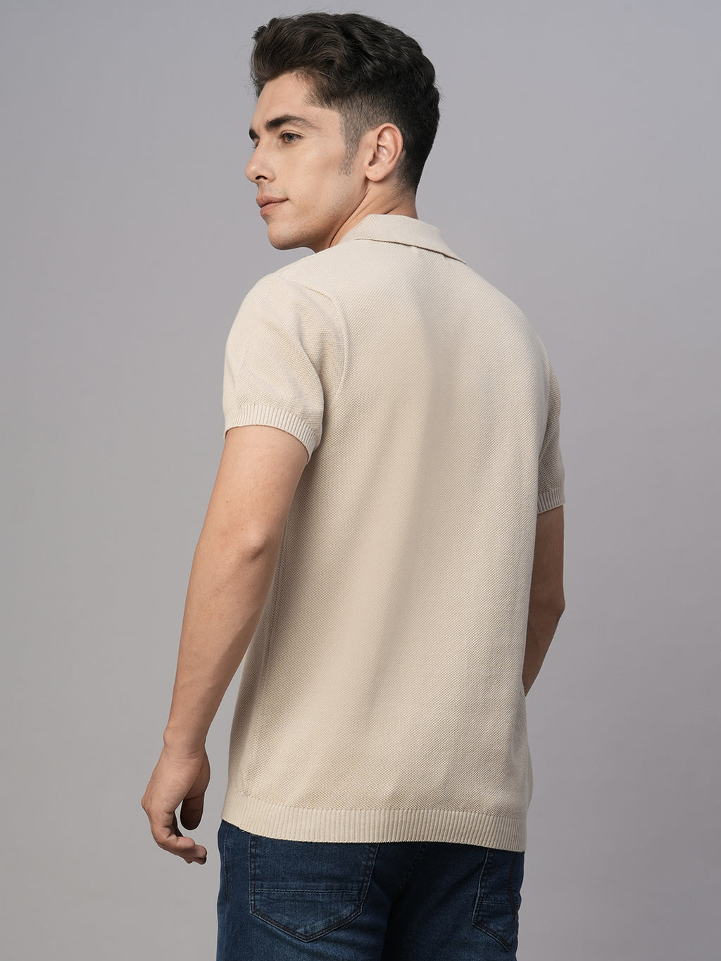 Men's Beige Cotton Regular Fit Tshirt
