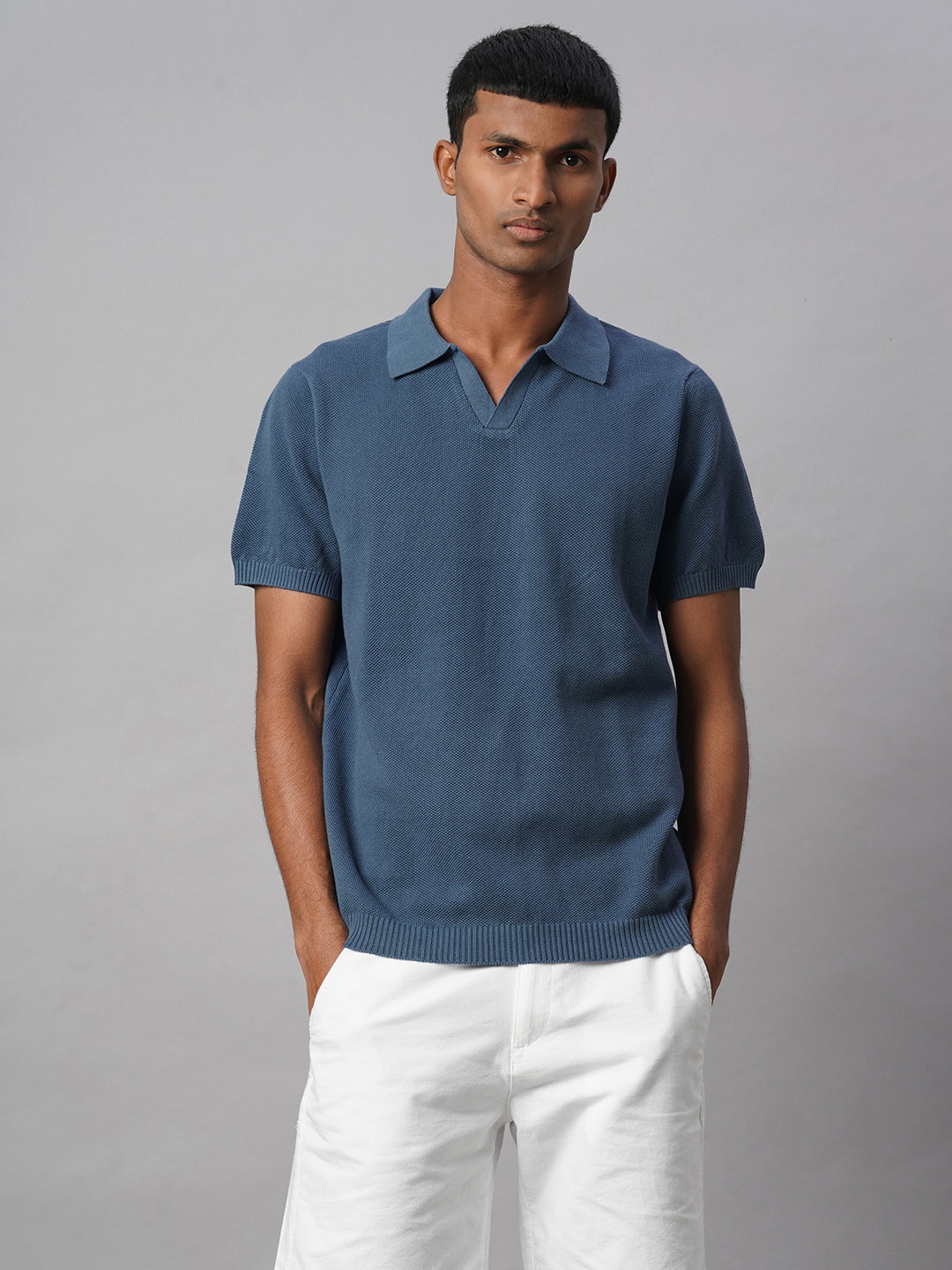 Men's Blue 100% Cotton Regular Fit Tshirt