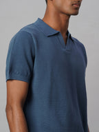Men's Blue 100% Cotton Regular Fit Tshirt