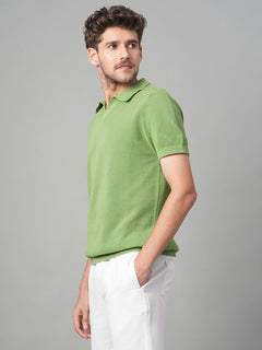 Men's 100% Cotton Solid Polo T Shirt Green