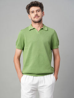 Men's 100% Cotton Solid Polo T Shirt Green