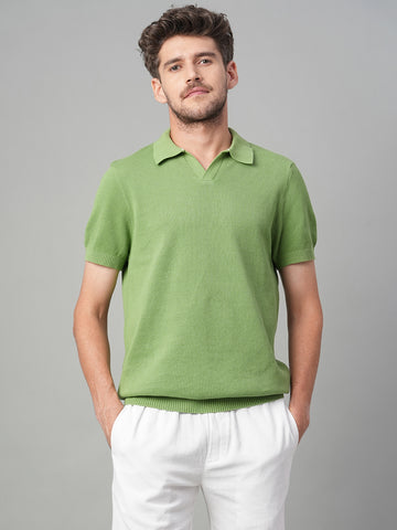 Men’s Cotton Regular Fit Solid Polo T-Shirt Green
