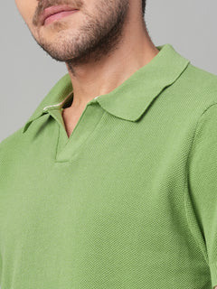 Men's 100% Cotton Solid Polo T Shirt Green