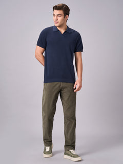 Men's 100% Cotton Solid Polo T Shirt Navy