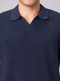Men's 100% Cotton Solid Polo T Shirt Navy