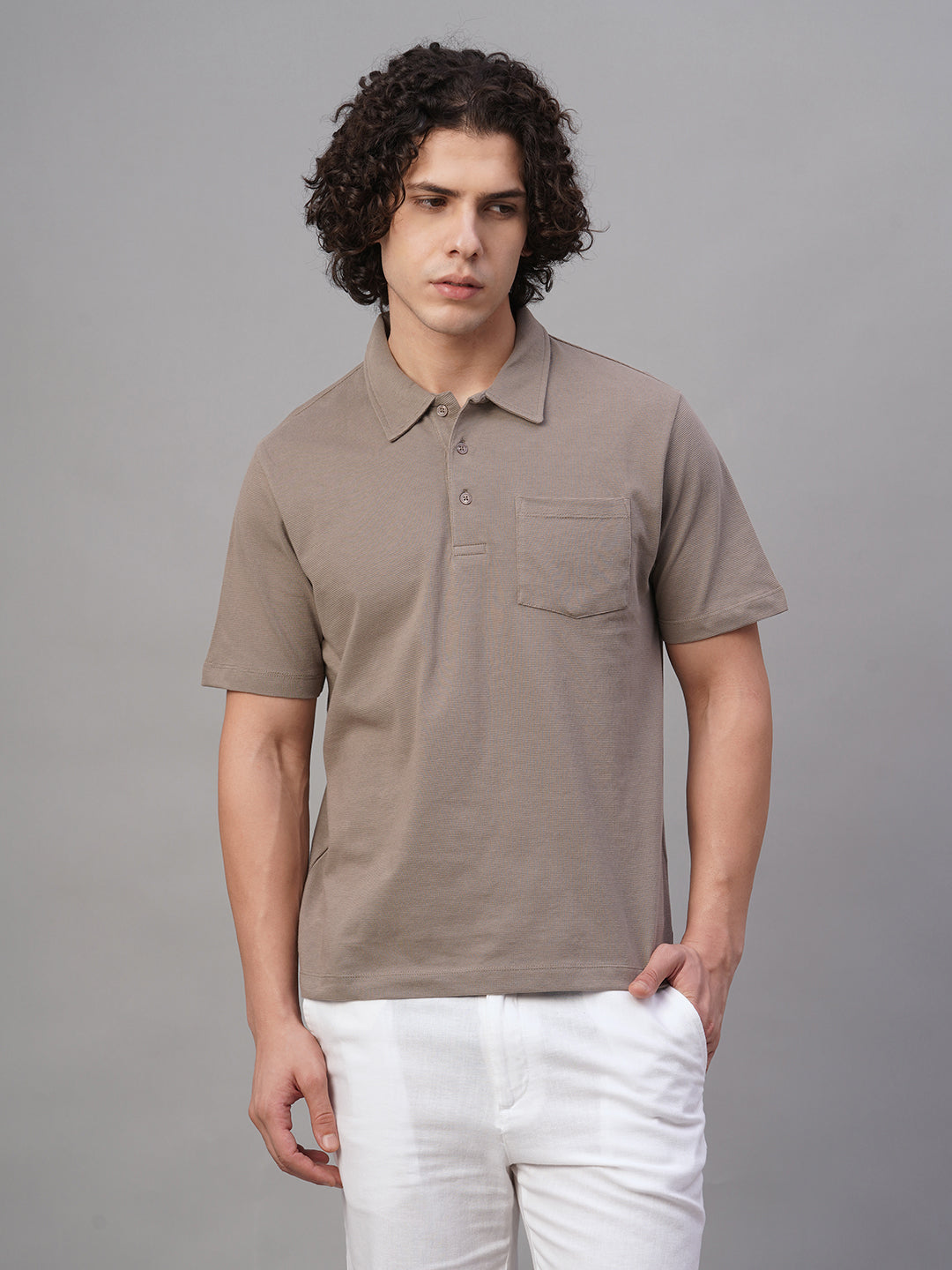 Men's Khaki 100% Cotton Regular Fit Tshirt